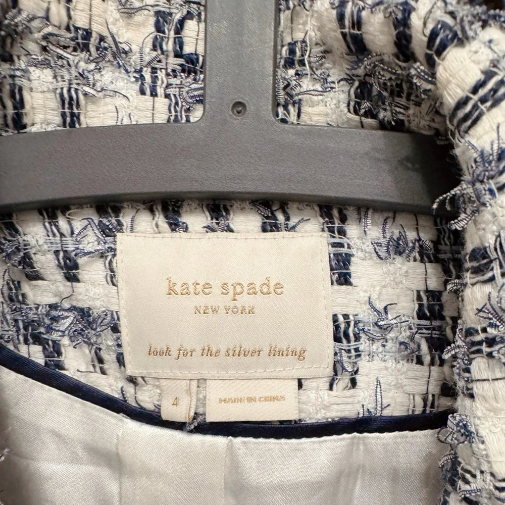 Kate Spade Blue and White Tweed Collar Blazer Jacket 4/S